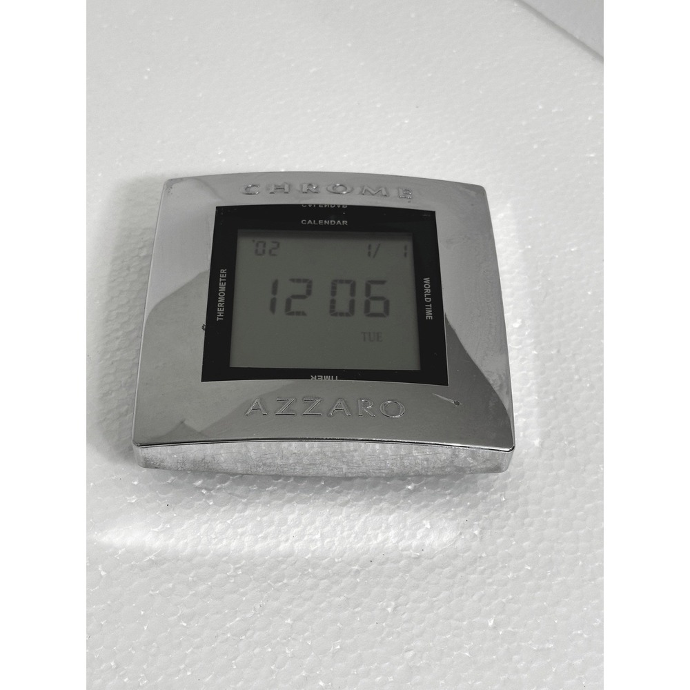 Azzaro Chrome Digital Desk Alarm Clock Vintage Retro Novelty Timepiece Part/Repa